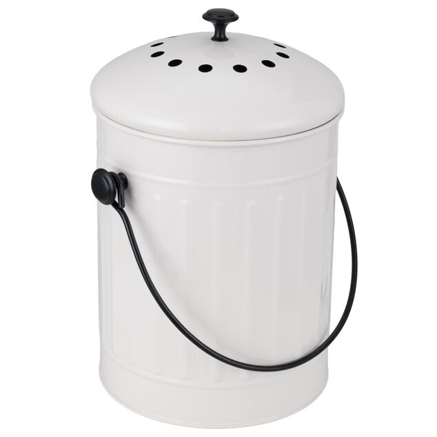 Poubelle &agrave; compost 5L avec filtre &agrave; charbon m&eacute;tal blanc &Oslash;19xH22,5cm