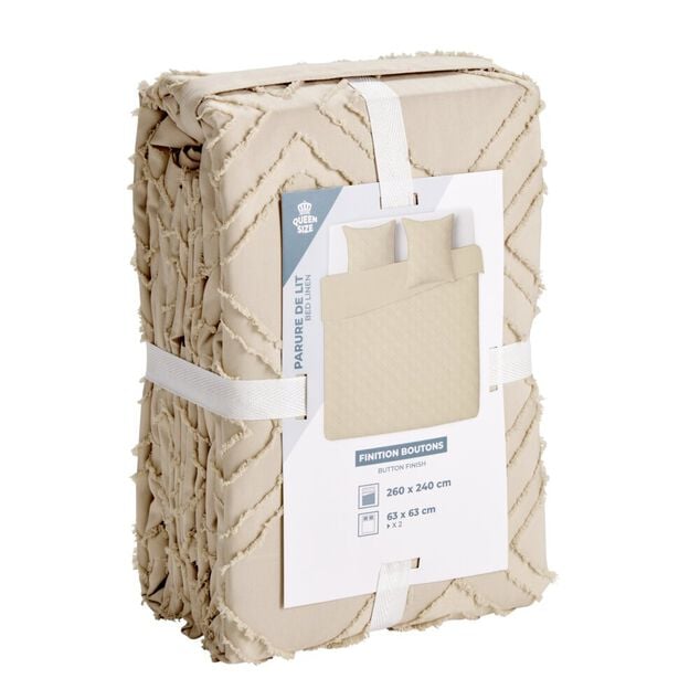 Parure de lit 2 personnes 260x240cm Queen Size uni tuft&eacute; (2 mod&egrave;les beige ou blanc)
