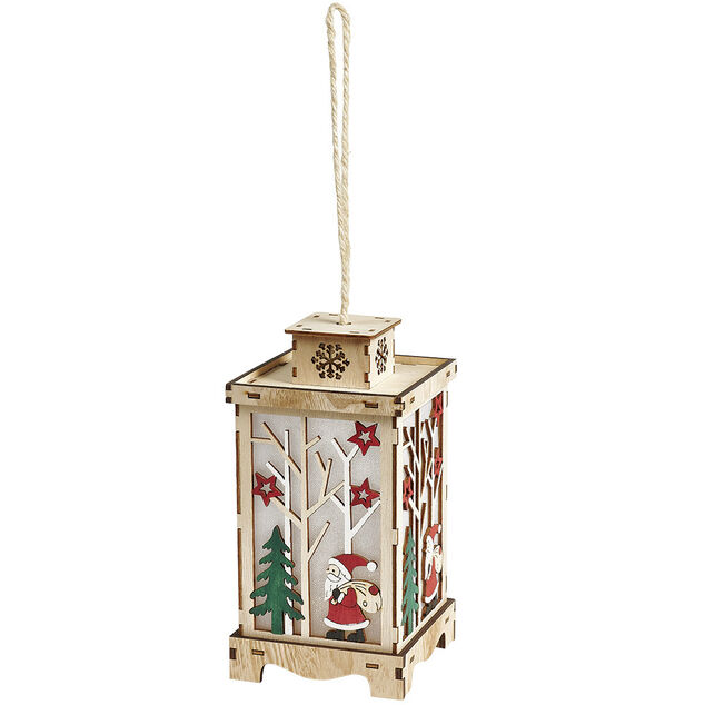 Lanterne lumineuse int&eacute;rieur en bois d&eacute;cor No&euml;l