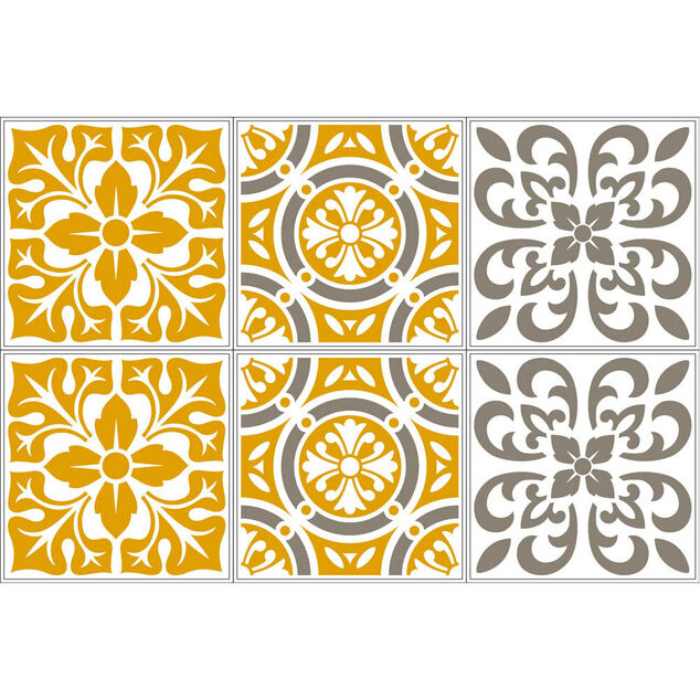 Sticker imitation carreau de ciment 15x15 cm moutarde x6