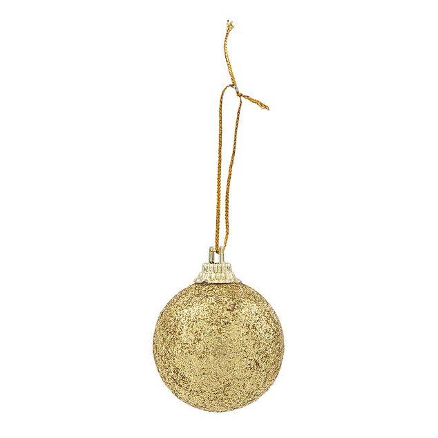 Suspension boules de No&euml;l dor&eacute;es et pommes de pin