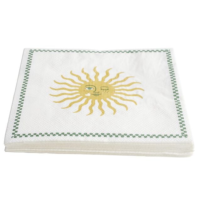 Serviette papier x20 blanc motif soleil jaune et blanc 33x33cm