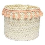 Pani&egrave;re ronde en jonc naturel avec pompons orange &Oslash;19 cm