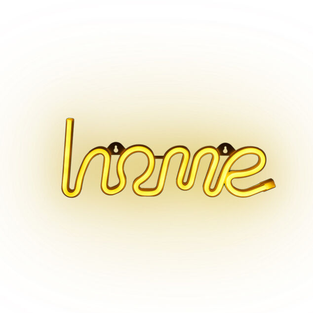 Lampe n&eacute;on LED forme home jaune &agrave; suspendre L34xH12,5cm