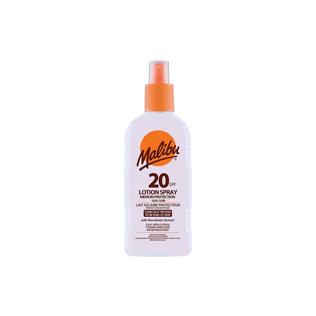 Crème solaire SPF20 moyenne protection Malibu lotion spray 200ml