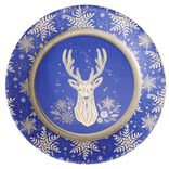Lot de 10 assiettes jetables en carton bleu motif cerf dor&eacute;