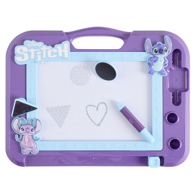 Ardoise magn&eacute;tique Disney Stitch 1 stylet et 2 tampons plastique violet 24x26cm