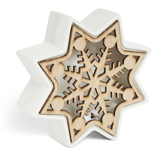 Lampe LED No&euml;l c&eacute;ramique et bois 17x5,5x17cm