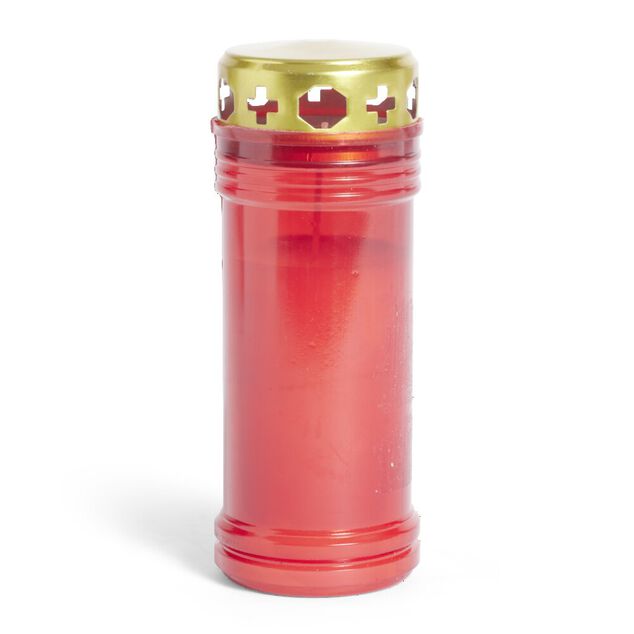 Bougie funéraire 55H rouge et doré Ø6xH16,5cm