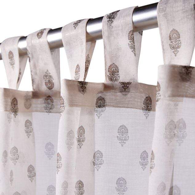 Voilage &agrave; passants Indie motif floral beige et marron 140x240cm
