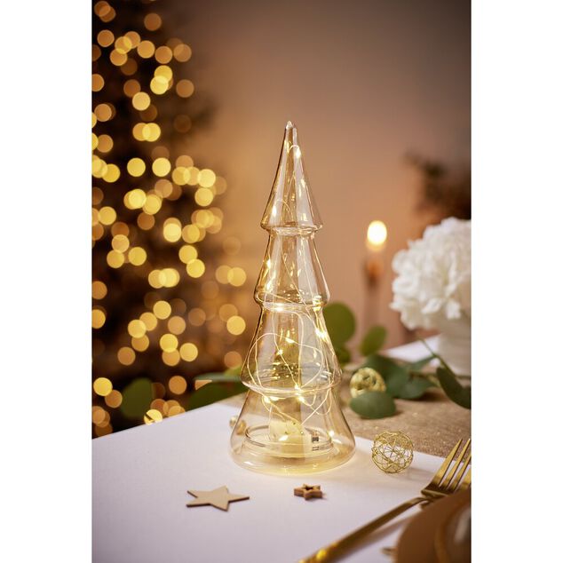 Sapin lumineux &agrave; poser LED H26 cm marron