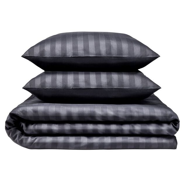 Parure de lit 2 personnes 260x240cm satinée à rayures (2 modèles noir ou blanc)