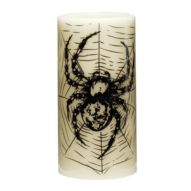Bougie Halloween LED araign&eacute;e cire blanc &Oslash;7,5xH15cm