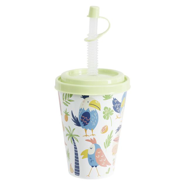 Gobelet avec couvercle paille plastique vert &Oslash;8,7xH20cm