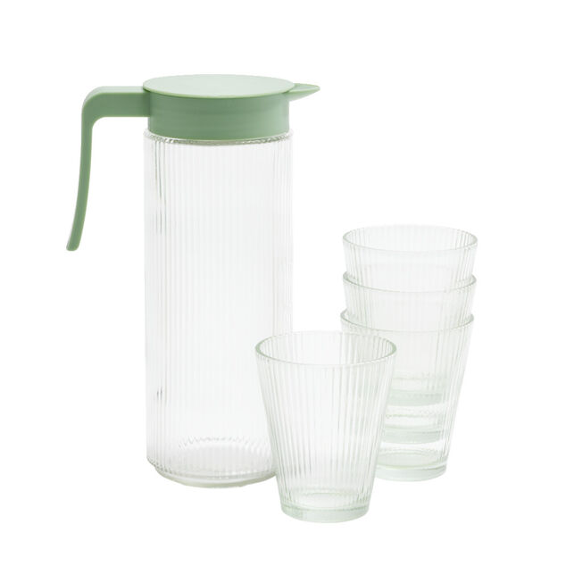 Pichet en verre et plastique vert avec 4 verres