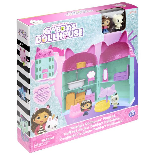 Maison de poup&eacute;e avec 2 personnages Gabby et la Maison Magique bleue et rose