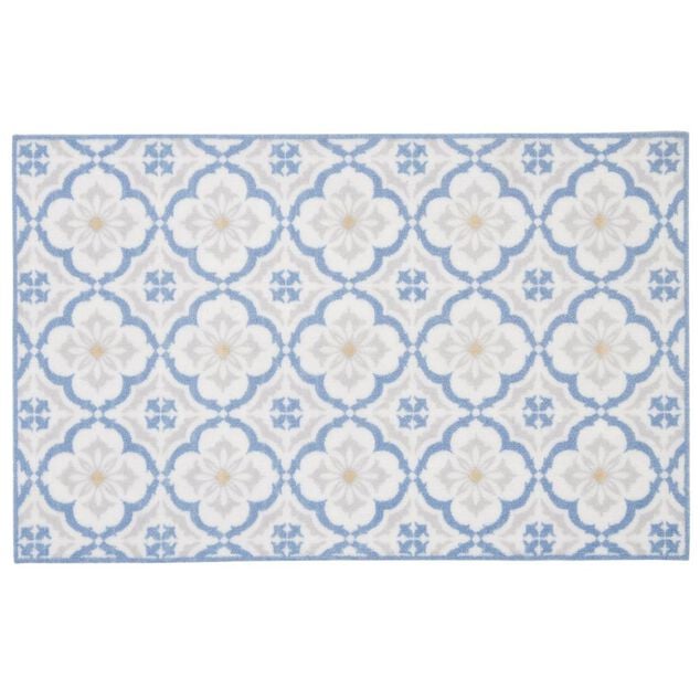 Tapis de cuisine imprim&eacute; carreau de ciment bleu et blanc 80x50cm