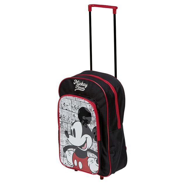Sac &agrave; roulettes enfant Mickey Mouse rouge et noir H41cm