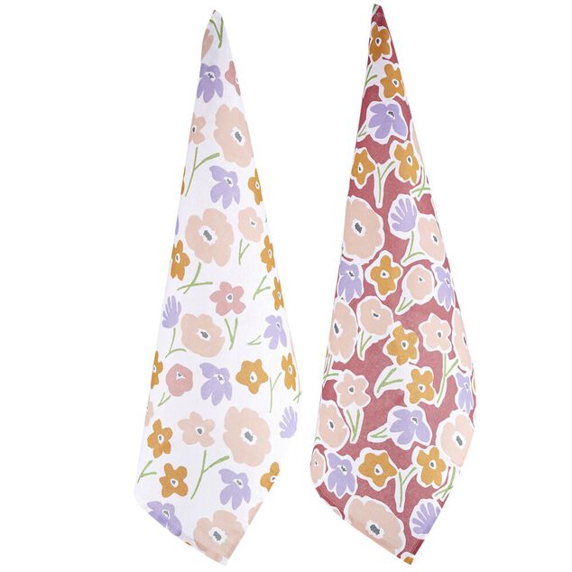 Torchon en coton x2 motif floral 45x65cm