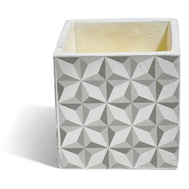 Bougie citronnelle pot ciment carr&eacute; motifs carreaux gris 11x11x11cm