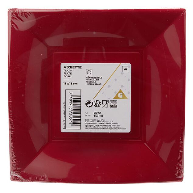 Lot de 6 assiettes &agrave; dessert r&eacute;utilisables rouges