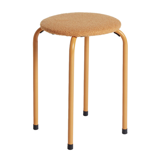Tabouret rond bas empilable Lola m&eacute;tal beige &Oslash;38xH50cm
