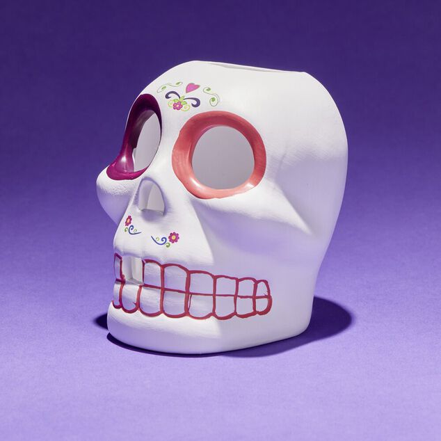 Cr&acirc;ne d&eacute;coration Halloween en dolomite style mexicain 7x8xH10cm