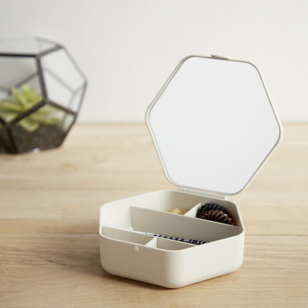 Bo&icirc;te organisateur &agrave; cosm&eacute;tique et bijoux avec miroir 15x14cm (2 mod&egrave;les)