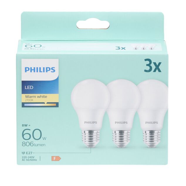 Lot de 3 ampoules LED standard E27 60W &eacute;quivalent blanc chaud