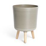 Cache pot tr&eacute;pied bois plastique couleur taupe &Oslash;27xH27cm
