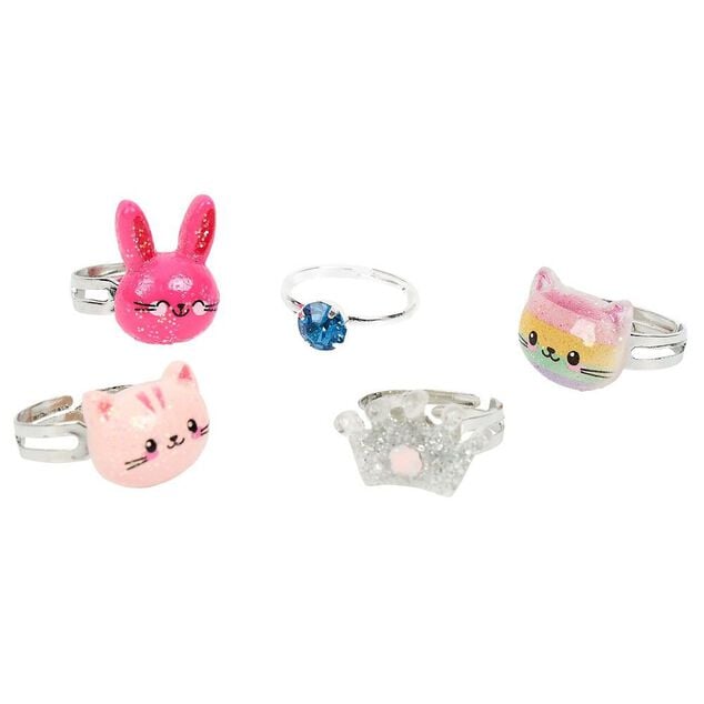 Bo&icirc;te avec 5 bagues r&eacute;glables enfant - 3 mod&egrave;les