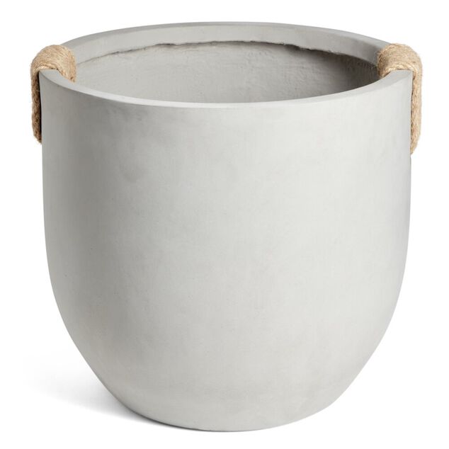 Pot fibre d'argile rond gris poign&eacute;e en corde &Oslash;45xH39cm