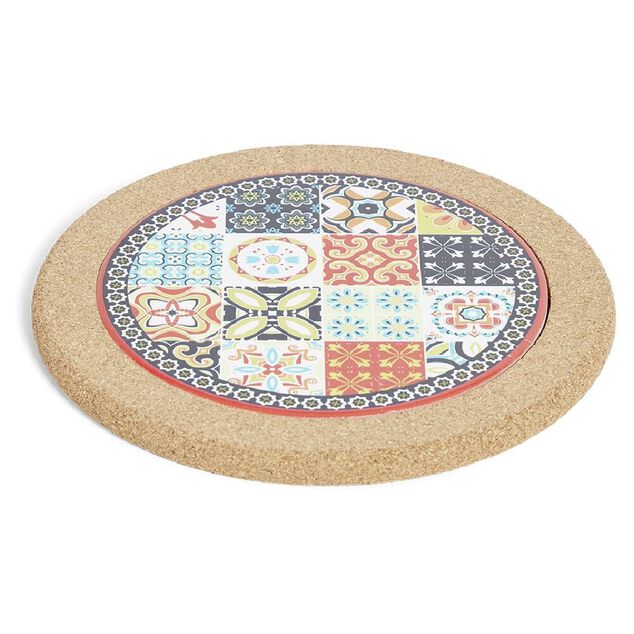 Dessous de plat rond en c&eacute;ramique design carreau de ciment &Oslash;20cm