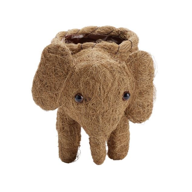 Pot de fleur forme &eacute;l&eacute;phant fibre de coco et m&eacute;tal marron 24x13xH17cm