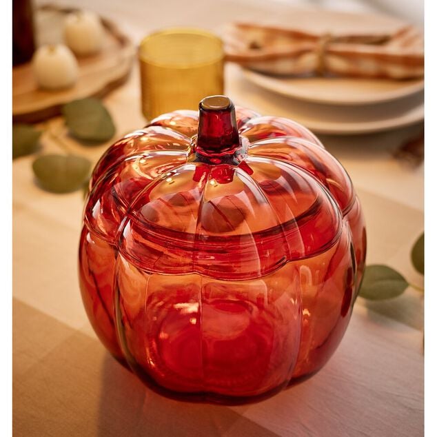 Bonbonni&egrave;re verre forme citrouille &Oslash;18xH18cm (2 mod&egrave;les vert ou orange)