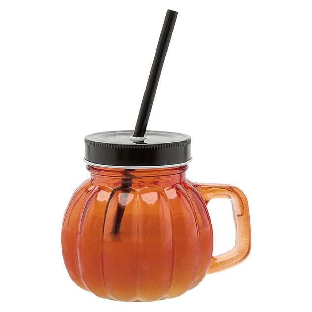 Gobelet avec paille en forme de citrouille orange 500 ml