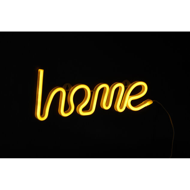Lampe n&eacute;on LED forme home jaune &agrave; suspendre L34xH12,5cm