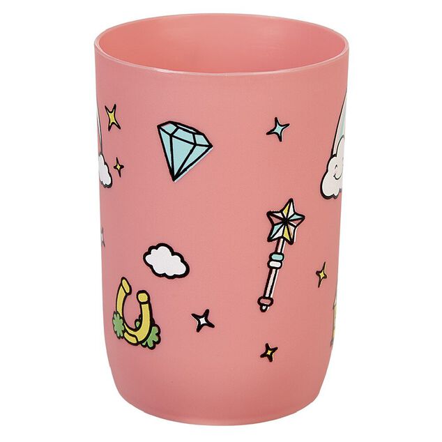 Gobelet salle de bain enfant rose motif ch&acirc;teau arc-en-ciel