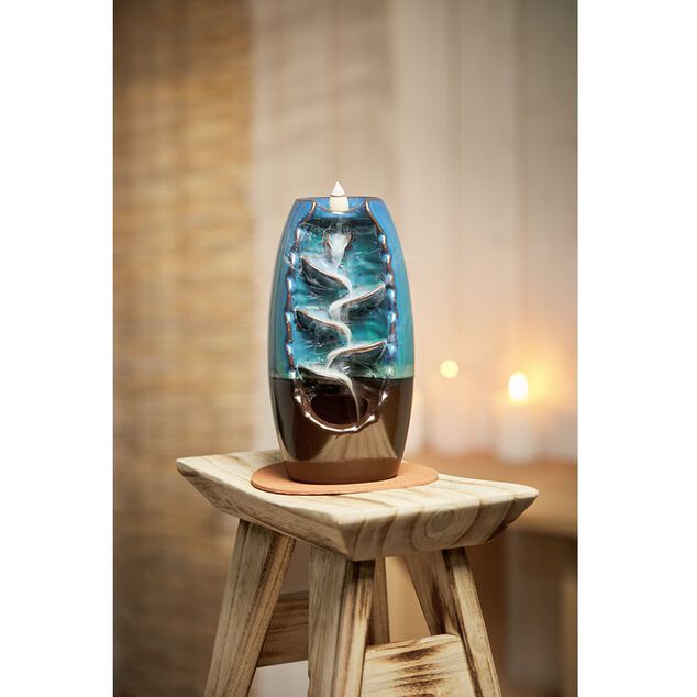 Fontaine &agrave; encens gr&egrave;s bleu &Oslash;10xH20cm