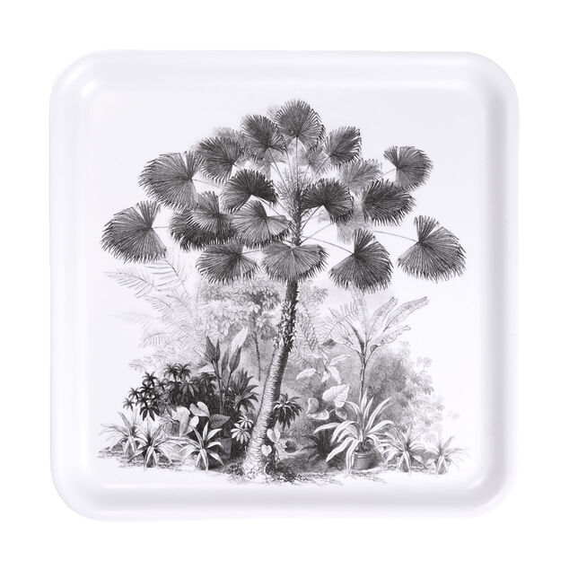 Plateau carr&eacute; m&eacute;lamin&eacute; motif arbre gris et blanc 33x33cm
