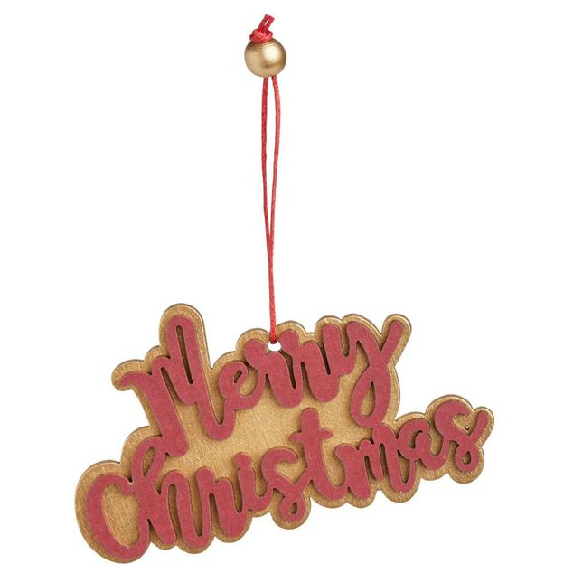 Suspension Merry Christmas doré et rouge L10x6cm