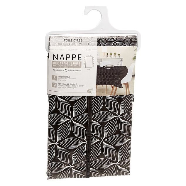 Toile cir&eacute;e rectangulaire imprim&eacute;e fleur pvc noir et blanc