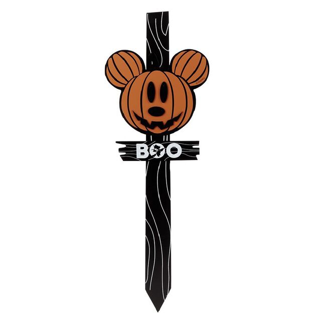 Panneau en bois Disney inscription BOO t&ecirc;te Mickey orange 23,5x2xH80cm
