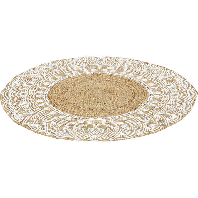 Tapis rond jute motif contour blanc