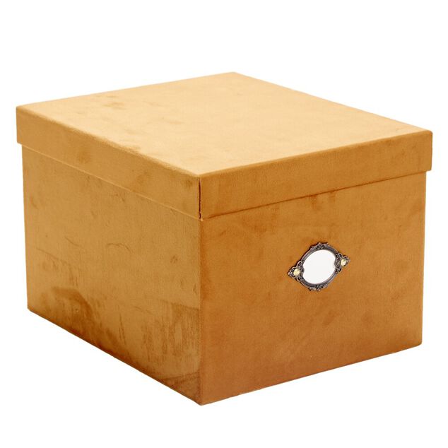 Bo&icirc;te de rangement carr&eacute;e velours marron 25x20xH30cm - Taille M