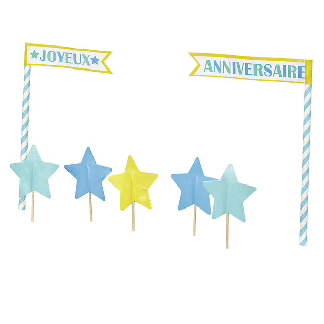 D&eacute;coration g&acirc;teau Joyeux anniversaire et &eacute;toiles