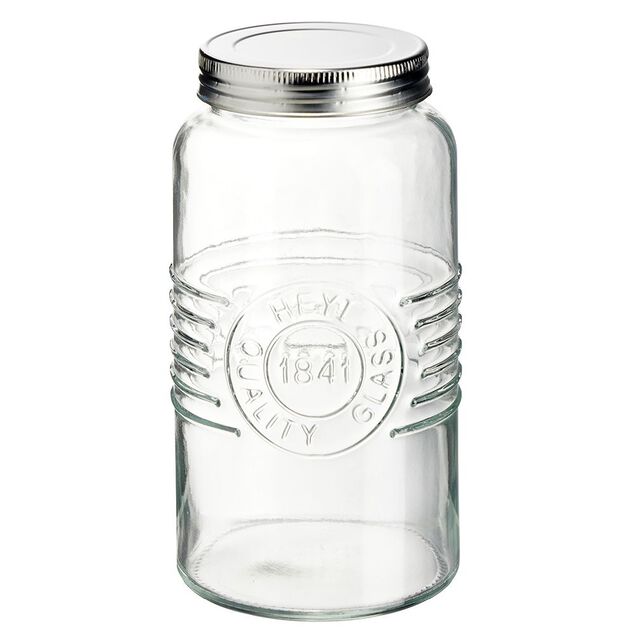 Bocal herm&eacute;tique rond transparent avec couvercle en m&eacute;tal H17 cm