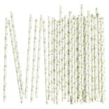 Paille bambou blanche motif feuillage x50 - Ø0,6 x H19,7cm