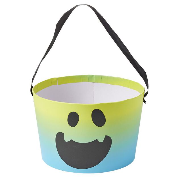 Seau &agrave; bonbons Halloween fant&ocirc;me bleu et vert &Oslash;19xH12cm