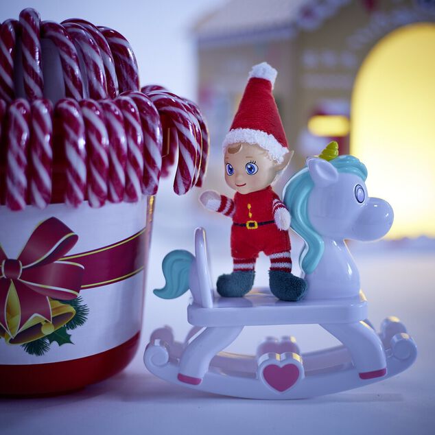 Lutin farceur b&eacute;b&eacute; feutrine rouge et blanc H14,5cm